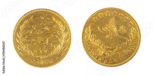 Front and back view of ancient ottoman coin Turkey photo