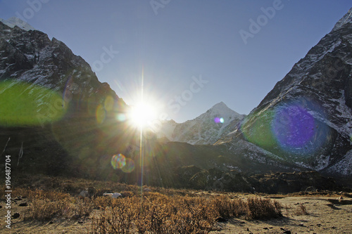 Langshisha Kharka Sunrise, after Tilman Pass Great Himalaya Trail, Nepal photo