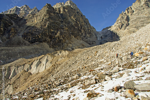 Nepal, Tilman Pass Approach Great Himalayan Trail , Rocks and Glacier photo