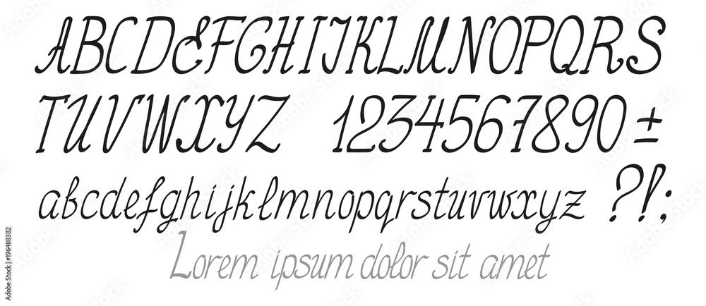 Vector alphabet, handwritten lettering with digits and signs Vector alphabet, handwritten lettering with digits and signs