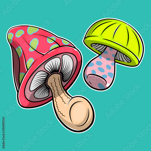 Set of Mushrooms Cartoon Vector