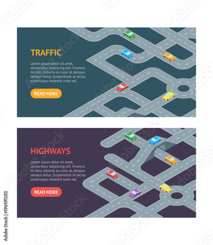 Road Banner Horizontal Set Isometric View. Vector