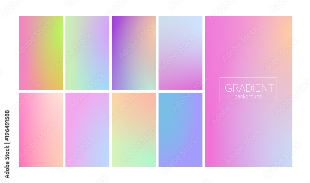 Modern gradient set with vertical abstract backgrounds. Colorful fluid covers for calendar, brochure, invitation, cards. Trendy soft color. Template with modern gradient set for screens and mobile app