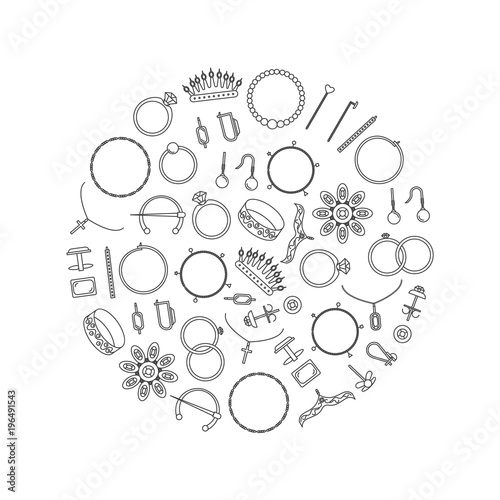 Jewelry Black Thin Line Round Design Template. Vector
