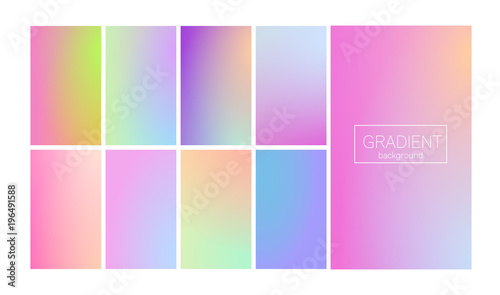 Modern gradient set with vertical abstract backgrounds. Colorful fluid covers for calendar, brochure, invitation, cards. Trendy soft color. Template with modern gradient set for screens and mobile app