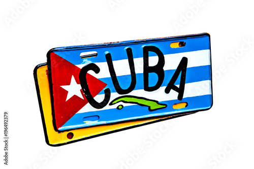 Photography License plate with cuba flag at souvenir shop in Havana, Cuba.