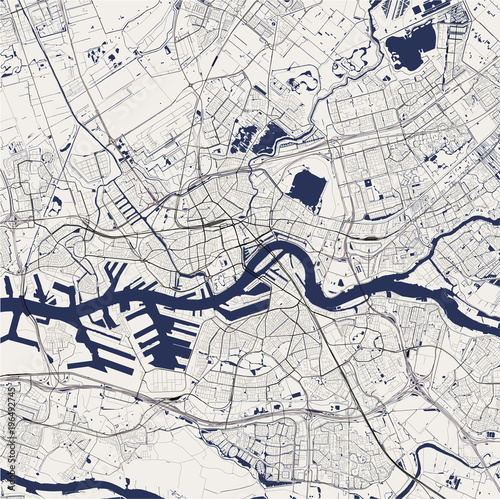 vector map of the city of Rotterdam, in South Holland, Netherlands