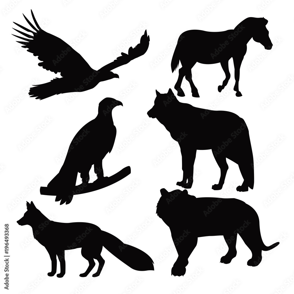 Wild animals on black silhouette vector illustration graphic design