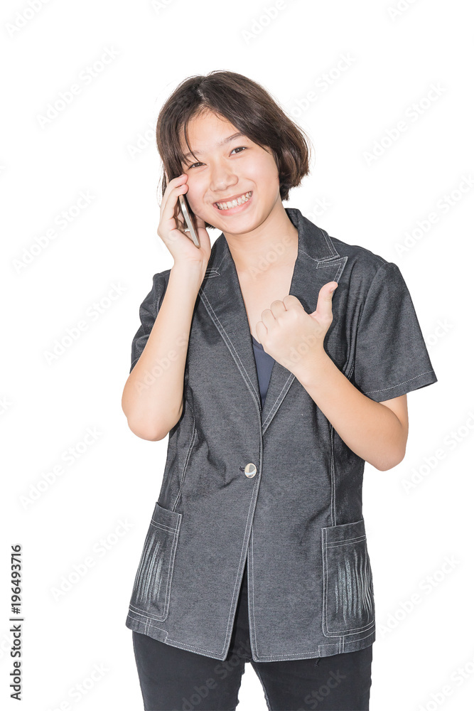 Women stand with using mobile phone Women stand with using mobile phone