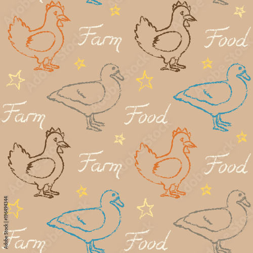 Seamless pattern with farm birds