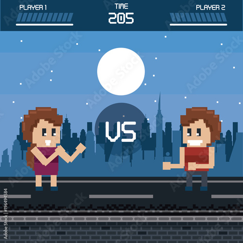 Pixelated urban videogame scenery for fight vector illustration graphic design