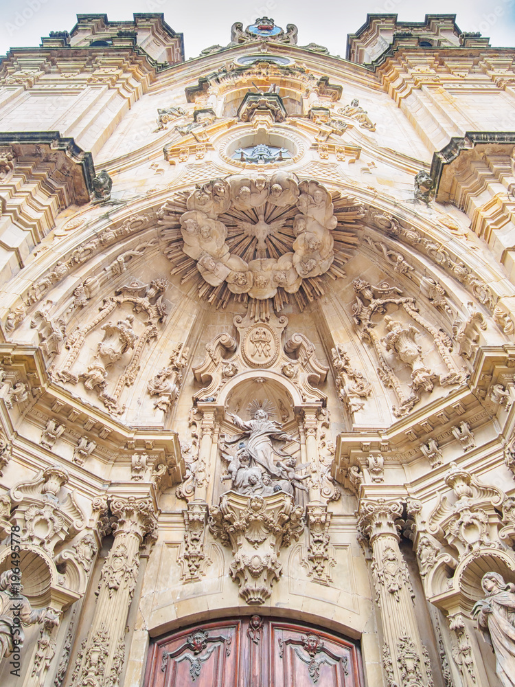 Main facade of the The Basilica of Saint Mary of Coro in San Sebastian, Basque Country, Spain.