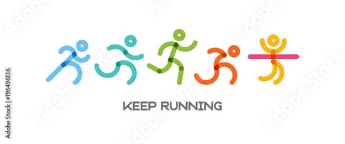 Dynamic running people set. Sport and healthy lifestyle illustration for your design. competition and finish