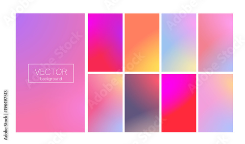 Screen gradient set with modern abstract backgrounds. Colorful fluid cover for poster, banner, flyer and presentation. Trendy soft color. Template with screen gradient set for screens and mobile app