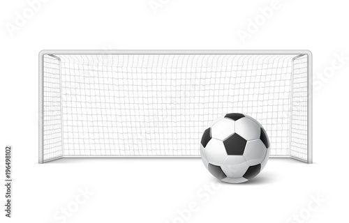 Vector realistic soccer goal with grid and soccer ball isolated on white background