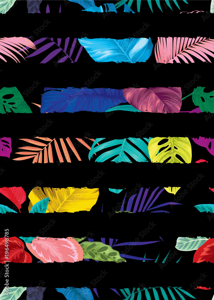 Fototapeta premium Tropical seamless pattern with colorful palm leaves background. Vector set of exotic tropical garden for holiday invitations, greeting card and fashion design.