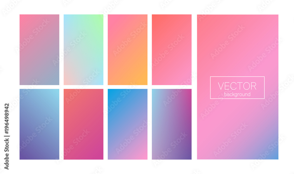 Screen gradient set with modern abstract backgrounds. Colorful fluid covers for calendar, brochure, invitation, cards. Trendy soft color. Template with screen gradient set for screens and mobile app