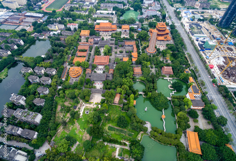 Naklejka premium Aerial view of Xichansi, Fuzhou, Fujian Province, China