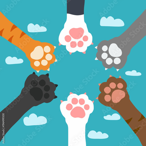 Cat paw on sky cartoon vector illustration 
