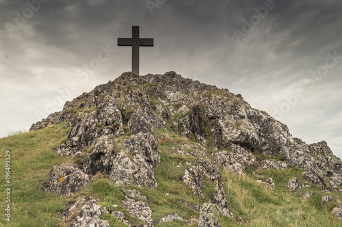 The cross on Llanddwyn island on Anglesey, North Wales.
