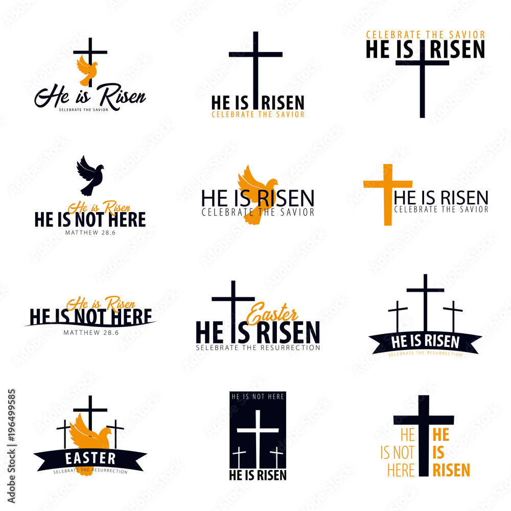 He is Risen. Church easter logo, emblem, labels or stickers with ...