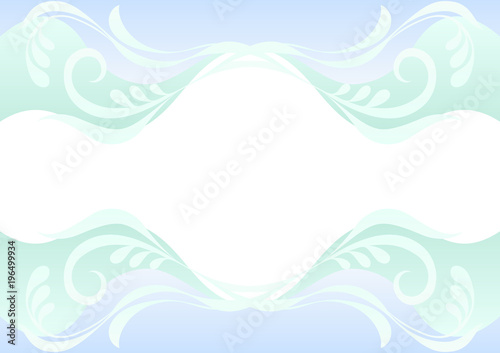Delicate blue and green background with flower pattern with leaves and branches