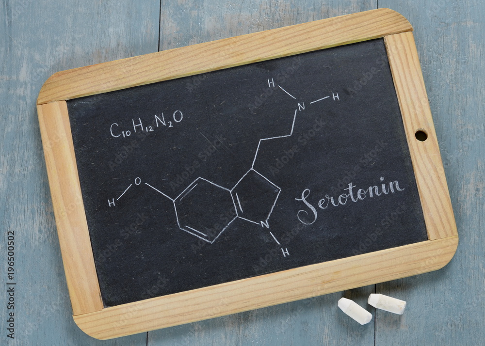 SEROTONIN Chemical Formula and Structure on Chalkboard