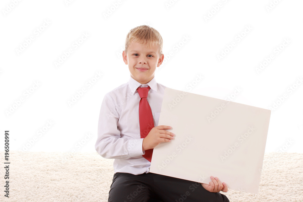 Teenage boy and banner with space for text Teenage boy and banner with space for text