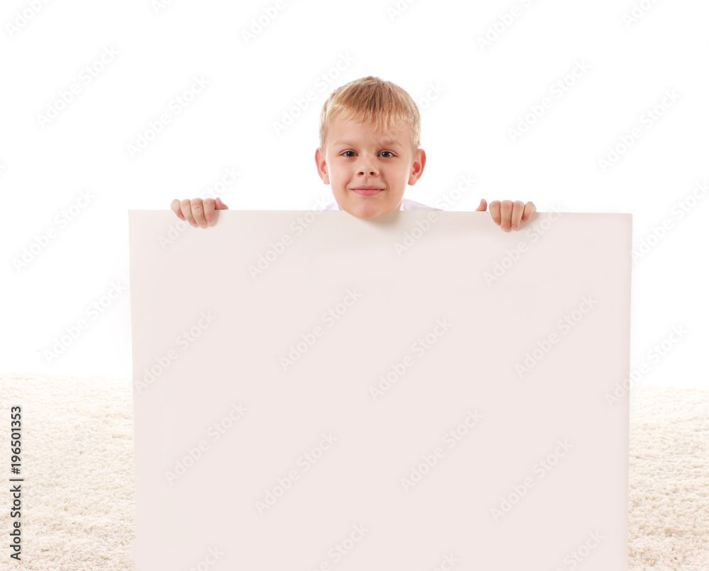 Teenage boy and banner with space for text Teenage boy and banner with space for text