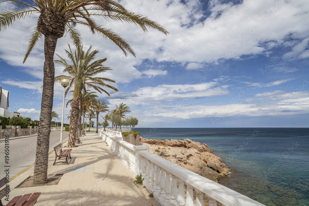 Maritime promenade view of Ametlla de Mar, catalan village of Costa Daurada.Spain.