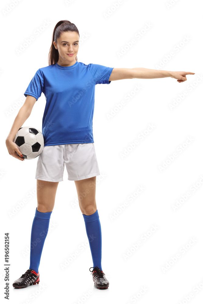 Female soccer player pointing