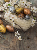 Easter eggs with spring decoration