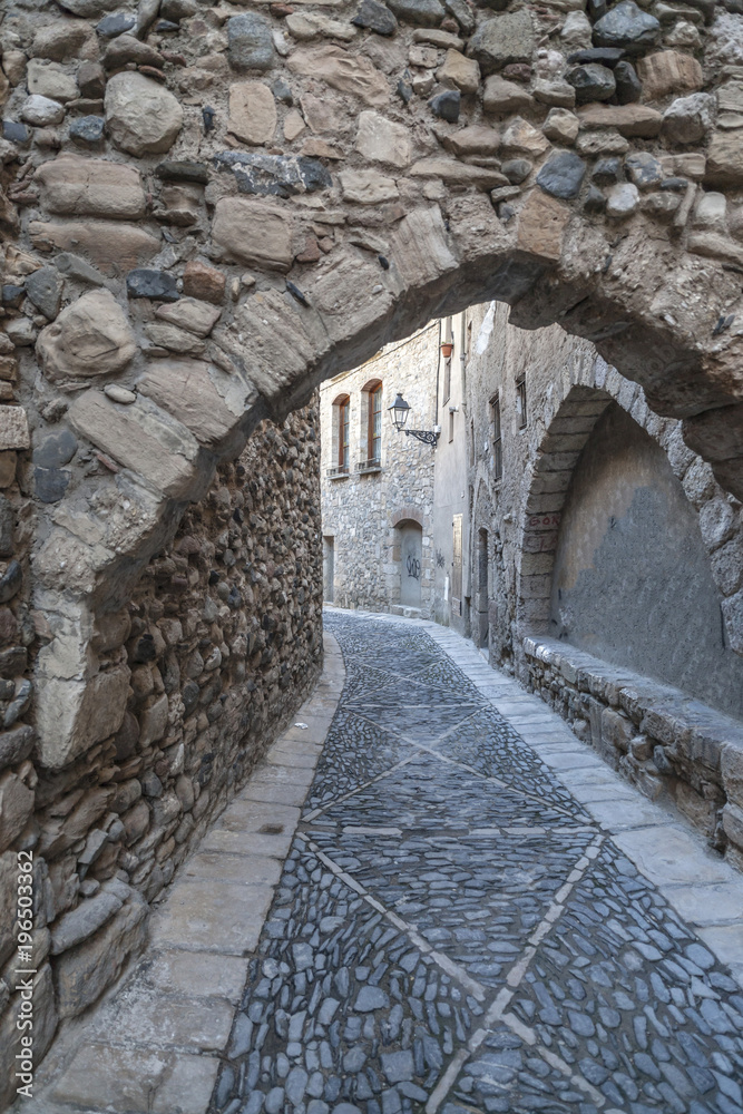 Ancient street view, Call Jueu,old Jewish quarter, medieval city of Montblanc, province Tarragona,Catalonia.Spain.