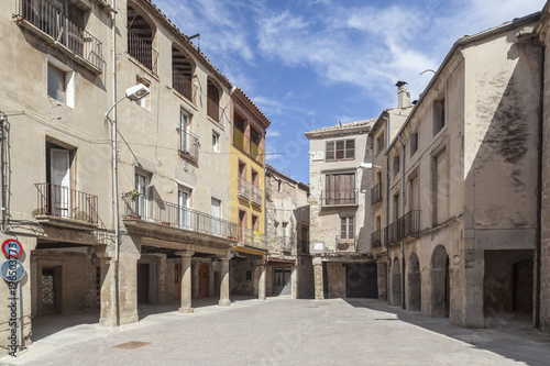 Street view in medieval village of Santa Coloma de Queralt, Catalonia, Spain.