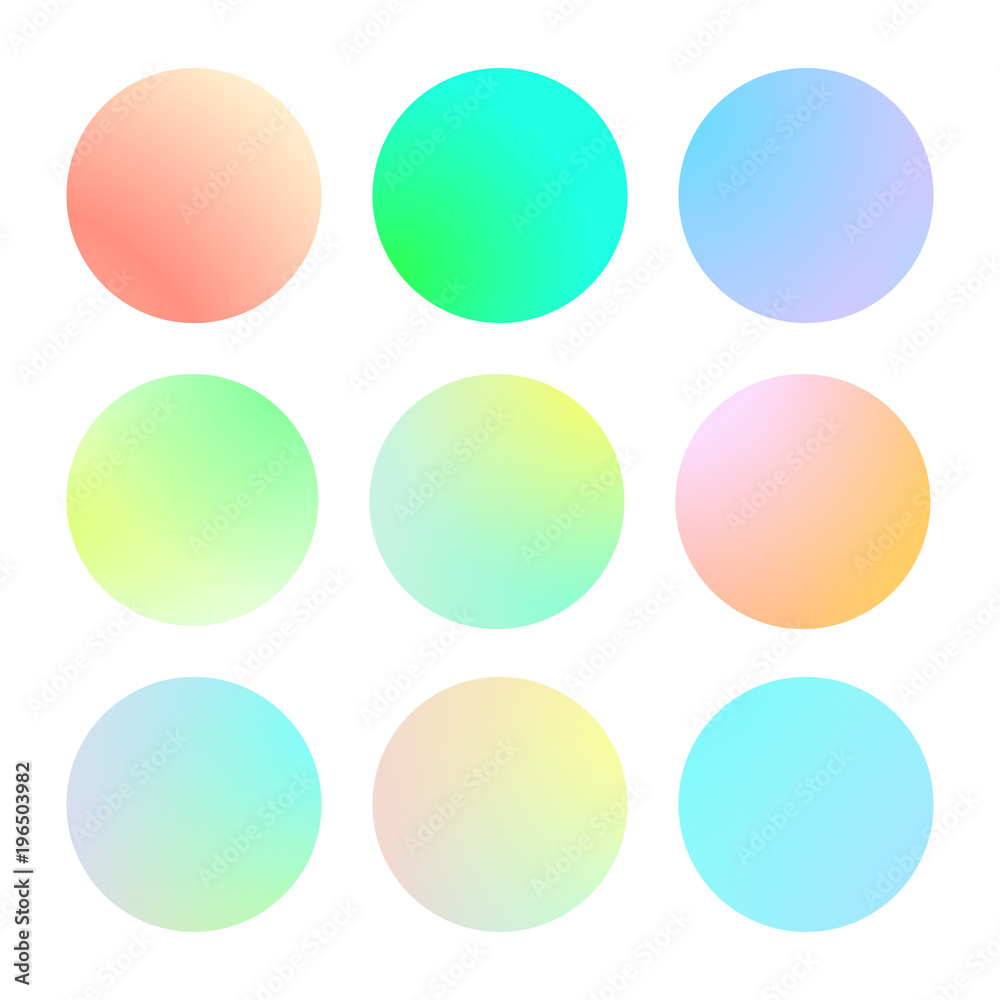 Modern gradient set with round abstract backgrounds. Colorful fluid covers for calendar, brochure, invitation, cards. Trendy soft color. Template with modern gradient set for screens and mobile app