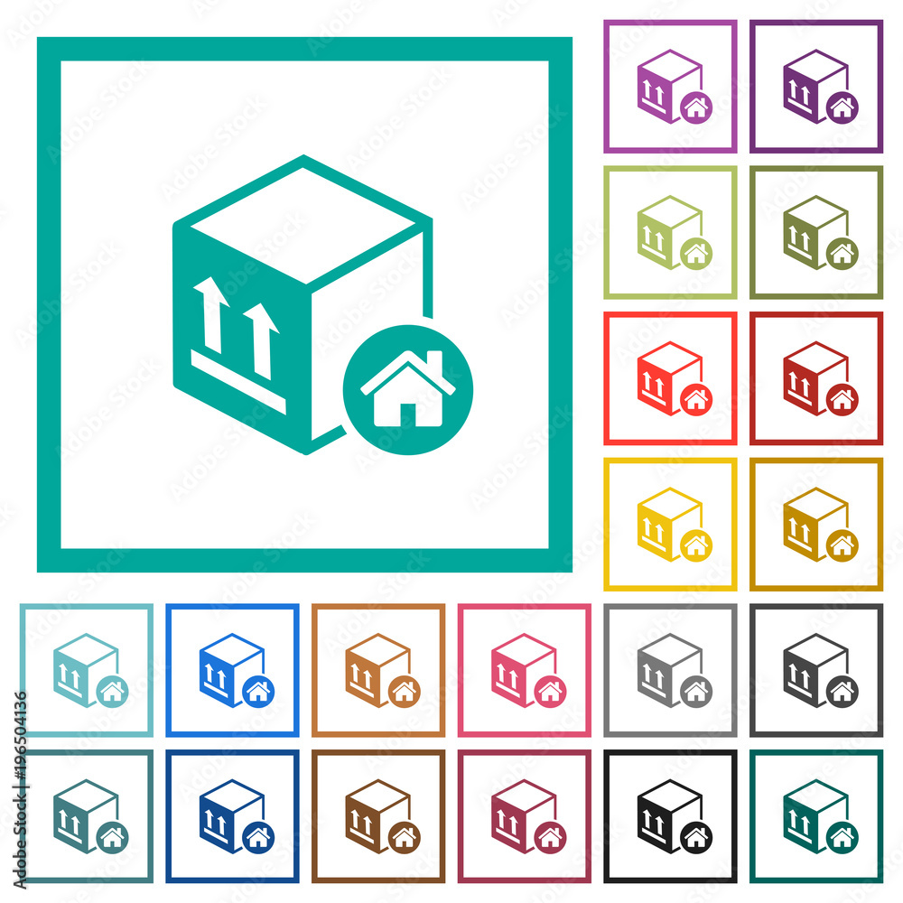Package warehouse flat color icons with quadrant frames Package warehouse flat color icons with quadrant frames