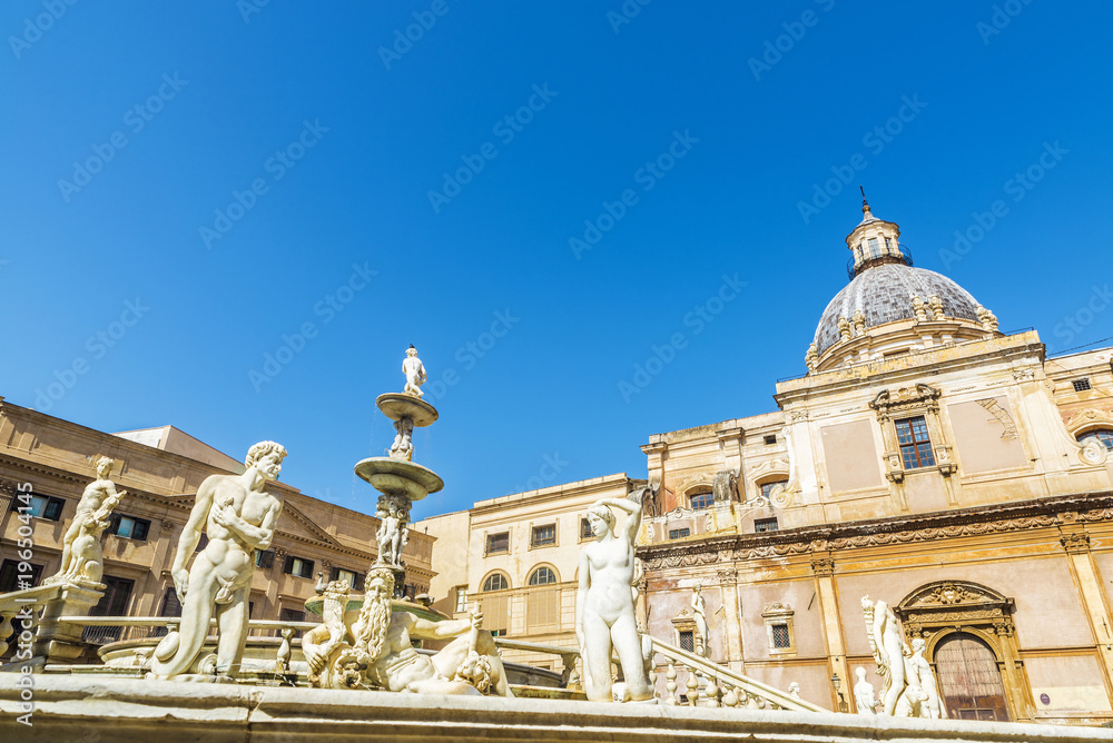The Praetorian Fountain (Fontana Pretoria) in Palermo in Sicily, Italy
