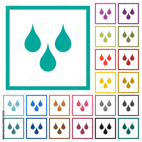 Water drops flat color icons with quadrant frames