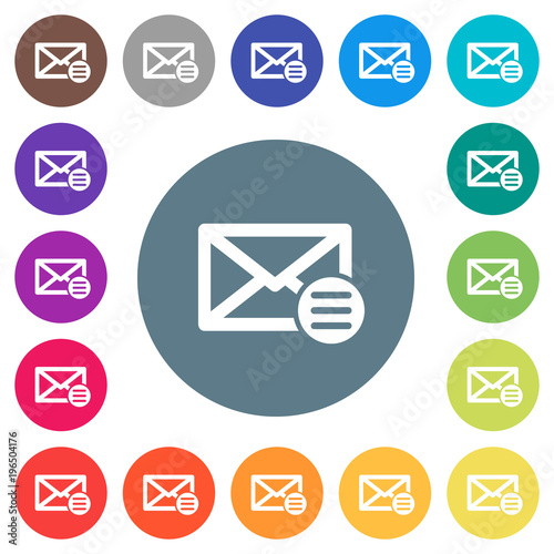 Mail options flat white icons on round color backgrounds