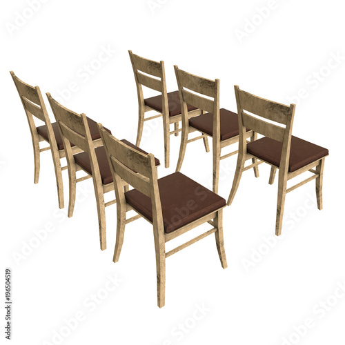 Wooden Chair with backrest 3d render isolated on white