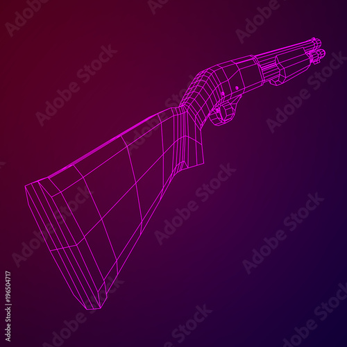 Shotgun rifle hunting carbine wireframe low poly mesh vector illustration