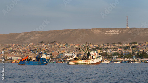 Harbour of Ilo Peru. Ocean. Fishing boats. Coast southern Peru photo