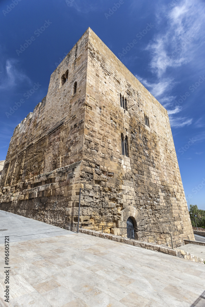  Ancient roman construction Tower, Torre del Pretori or Castle of Pilat. Ancient roman tower, reformed gothic style. Roman legacy, Tarragona, Catalonia. Spain.
