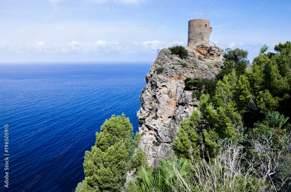 Torre del Verger historical watchtower in Banyalbufar in Serra de Tramuntana in Majorca, Spain, Europe