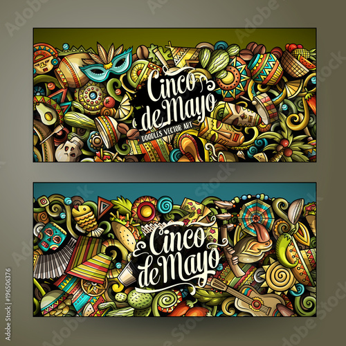 Cartoon vector doodles Latin America horizontal banners