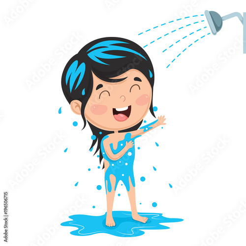 Vector Illustration Of Kid Bathing