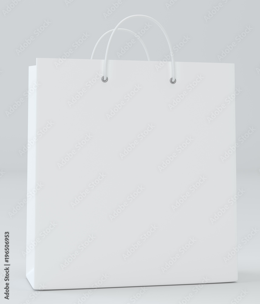 White paper bag for luxury store on studio background. Template ready for your design. 3d illustration White paper bag for luxury store on studio background. Template ready for your design. 3d illustration
