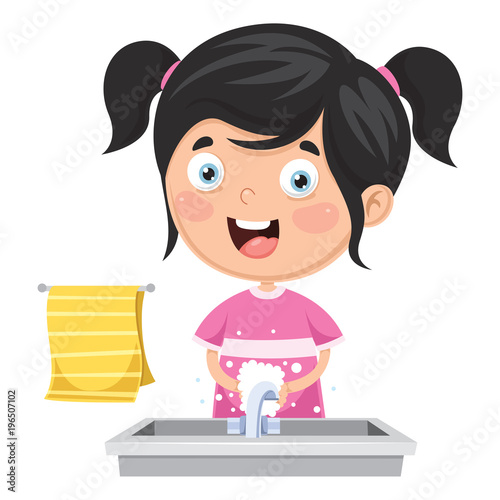 Vector Illustration Of Kid Washing Hands
