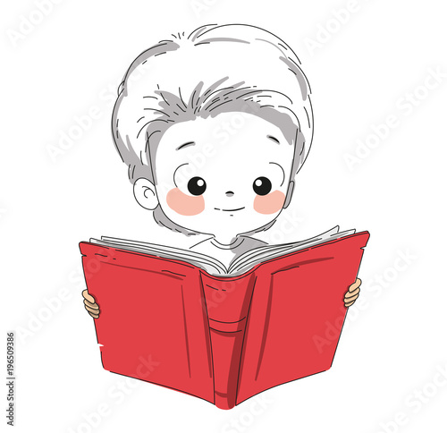 Niño leyendo un libro en vector