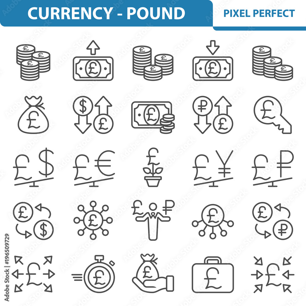 Currency - Pound Icons. Professional, pixel perfect icons depicting various finance, money and currency concepts. EPS 8 format. Currency - Pound Icons. Professional, pixel perfect icons depicting various finance, money and currency concepts. EPS 8 format.